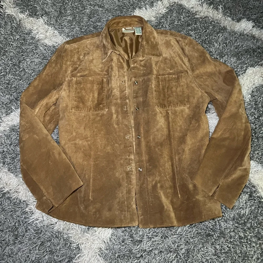 St. John's Bay Tan Genuine Leather Button Down Shirt - Picture 1 of 7